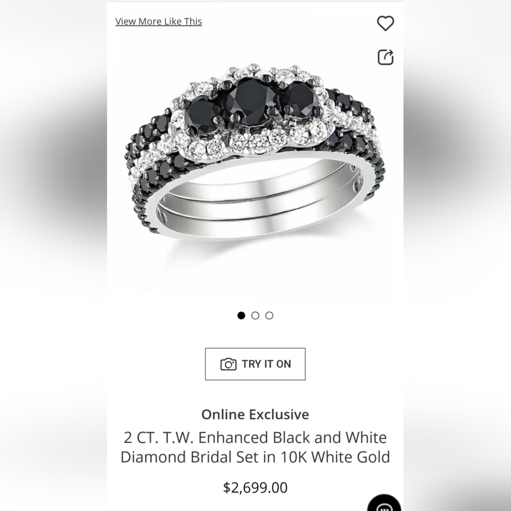 2 CT. T.W. Enhanced Black And White Diamond Bridal Set In 10K White Gold Sz 8